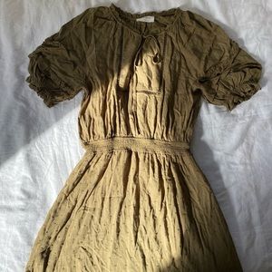Olive green puff sleeve midi dress size small cottagecore dress